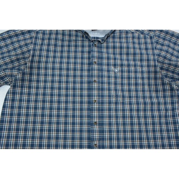 Ariat Pro Series Men's Shirt Size XXLT Navy Blue Plaid Short Sleeve Button Up - Picture 3 of 14